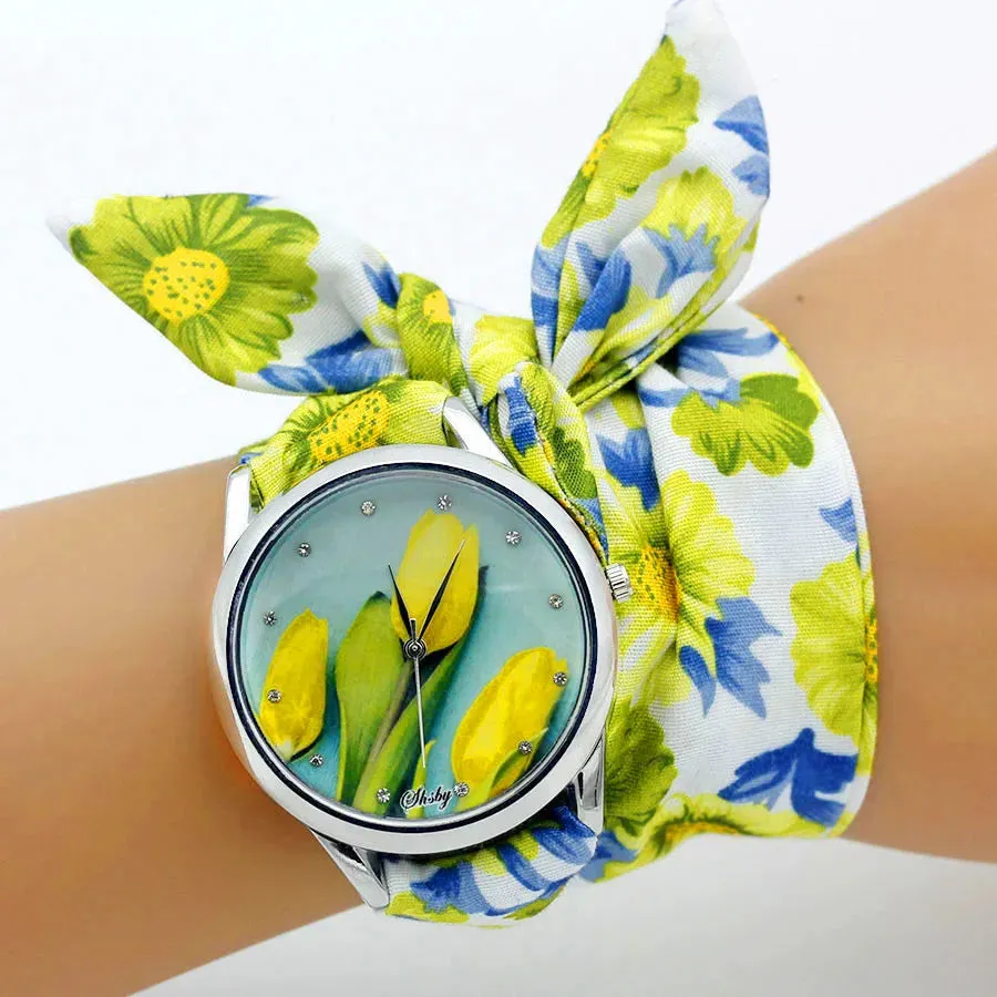 Ladies Flower Cloth Wristwatch - High-Quality Fashion Bracelet Watch for Women