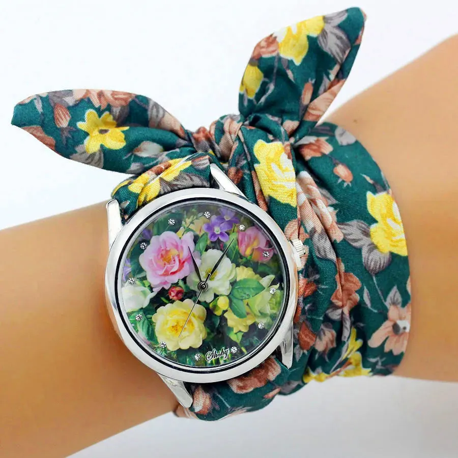 Ladies Flower Cloth Wristwatch - High-Quality Fashion Bracelet Watch for Women