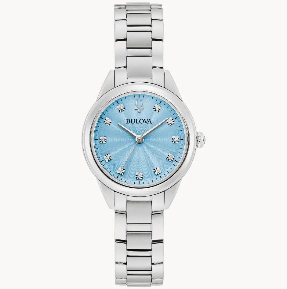 Ladies Silver Tone Bulova "Sutton" with Blue Diamond Dial