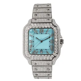 Light Blue Dial Watch Moissanite Diamond Men Custom Luxury 40mm