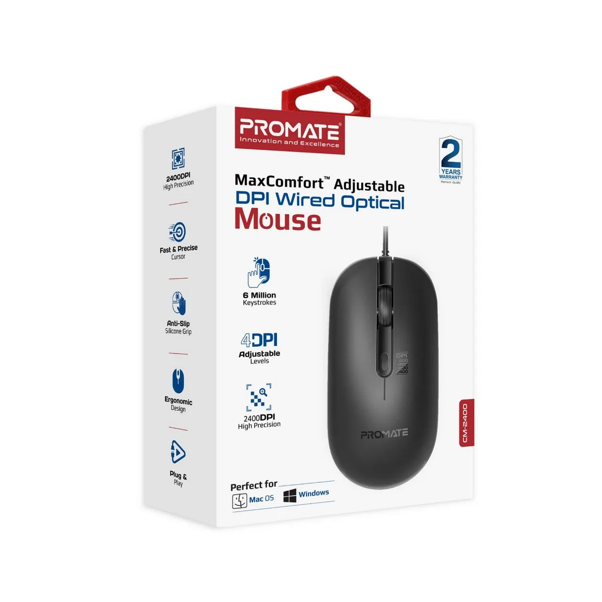 MaxComfort™ Adjustable DPI Wired Optical Mouse