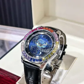 Men's Waterproof Luminous Personality Ogulas Starry Sky Colorful Crystals Automatic Mechanical Watch