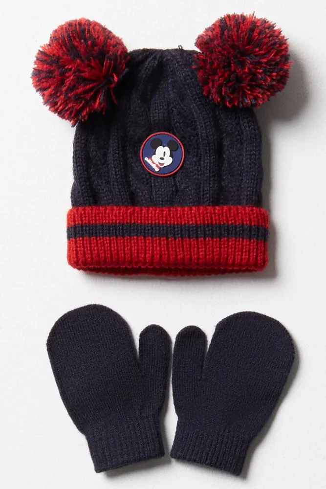 Mickey Mouse Beanie & Mittens Set Navy