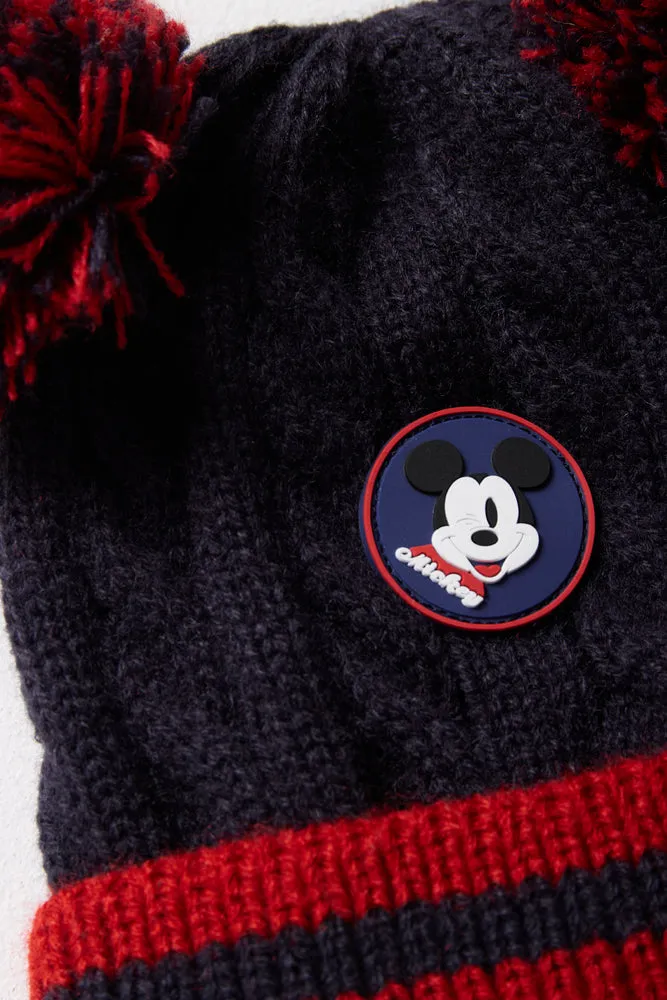 Mickey Mouse Beanie & Mittens Set Navy