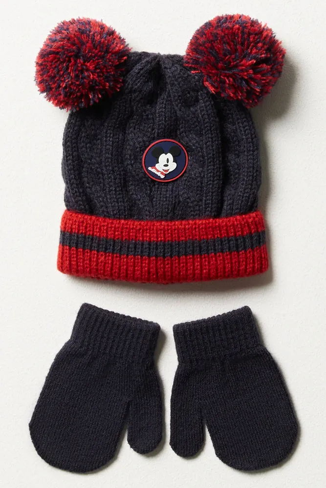 Mickey Mouse Beanie & Mittens Set Navy