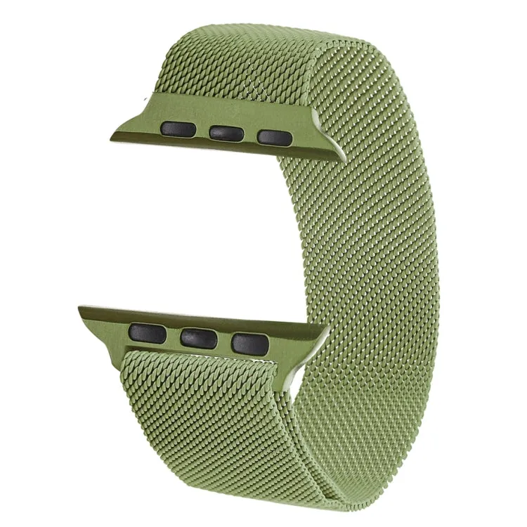 Milanese Loop Magnetic Stainless Steel Watch Band for Apple Watch Series 10 42mm / 9&8&7 41mm / SE 3&SE 2&6&SE&5&4 40mm / 3&2&1 38mm(Army Green)