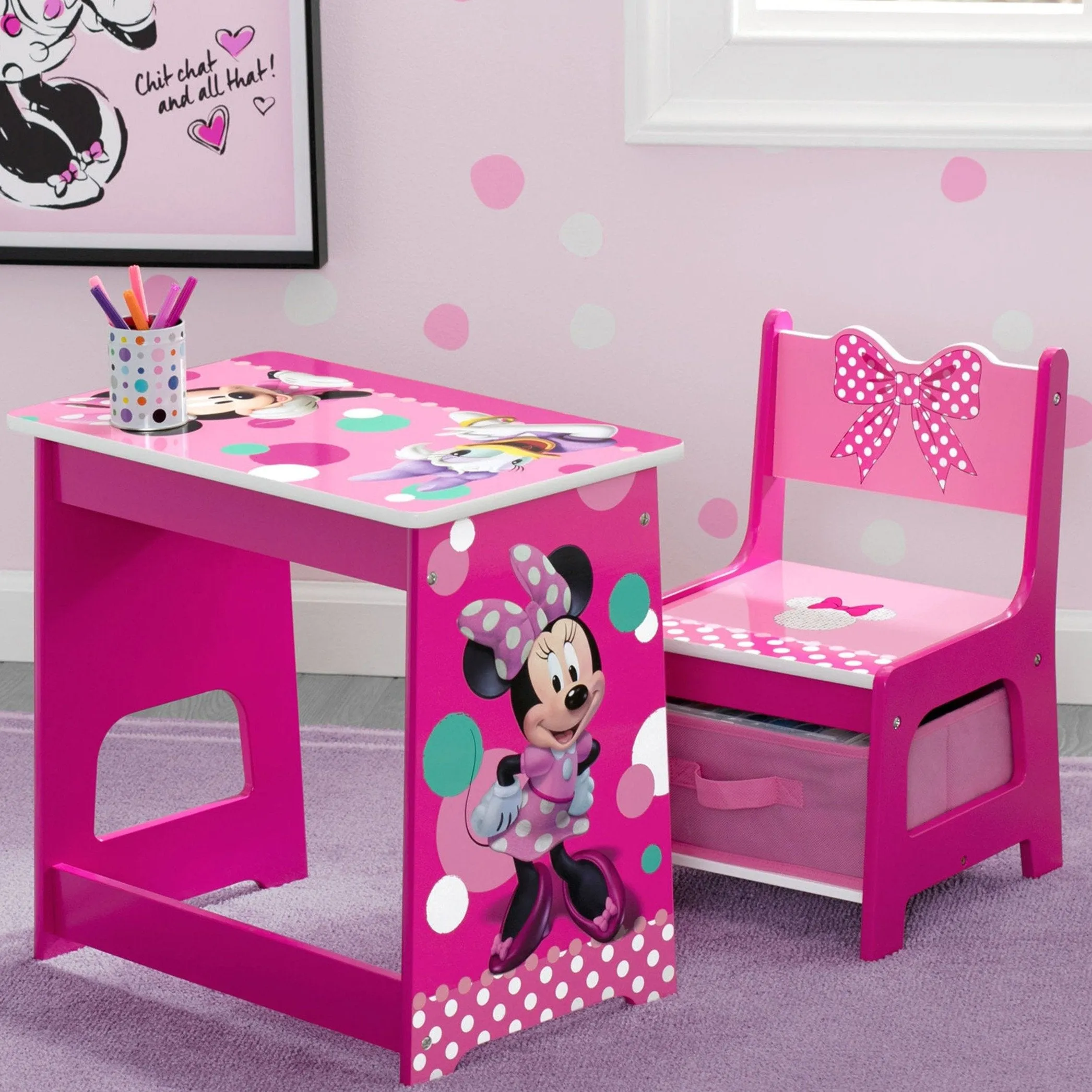 Minnie Mouse Kids Wood Desk and Chair Set