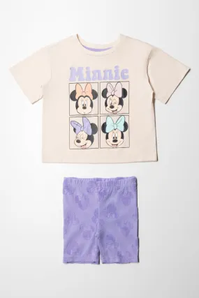 Minnie Mouse Oversized T-Shirt & Cycling Shorts Set Natural & Purple