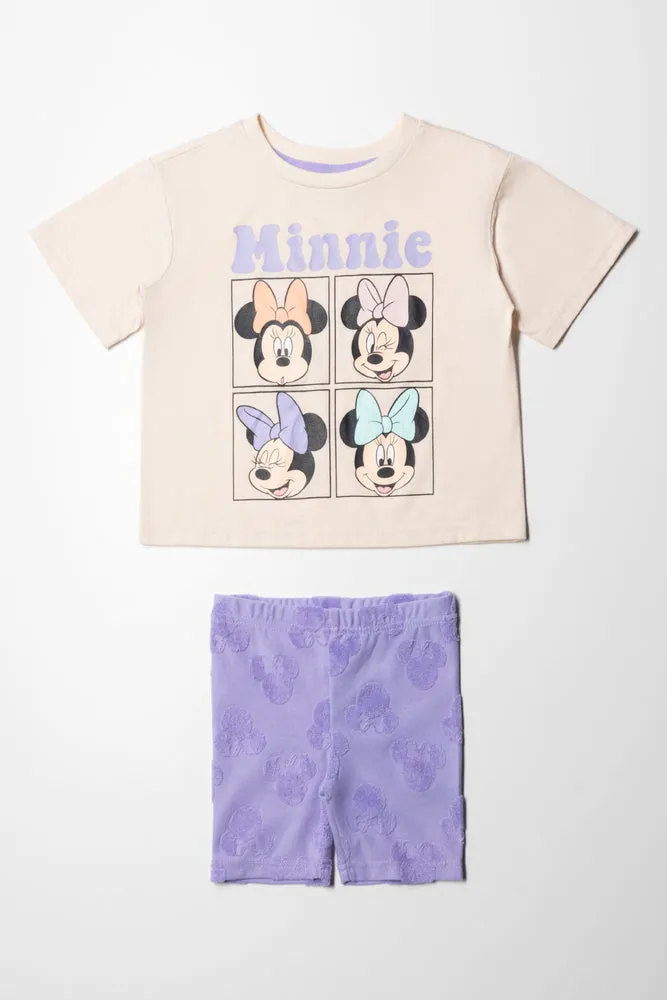 Minnie Mouse Oversized T-Shirt & Cycling Shorts Set Natural & Purple