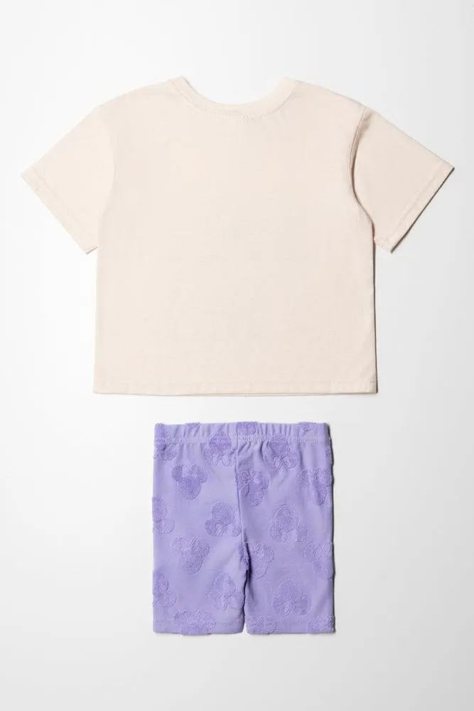 Minnie Mouse Oversized T-Shirt & Cycling Shorts Set Natural & Purple