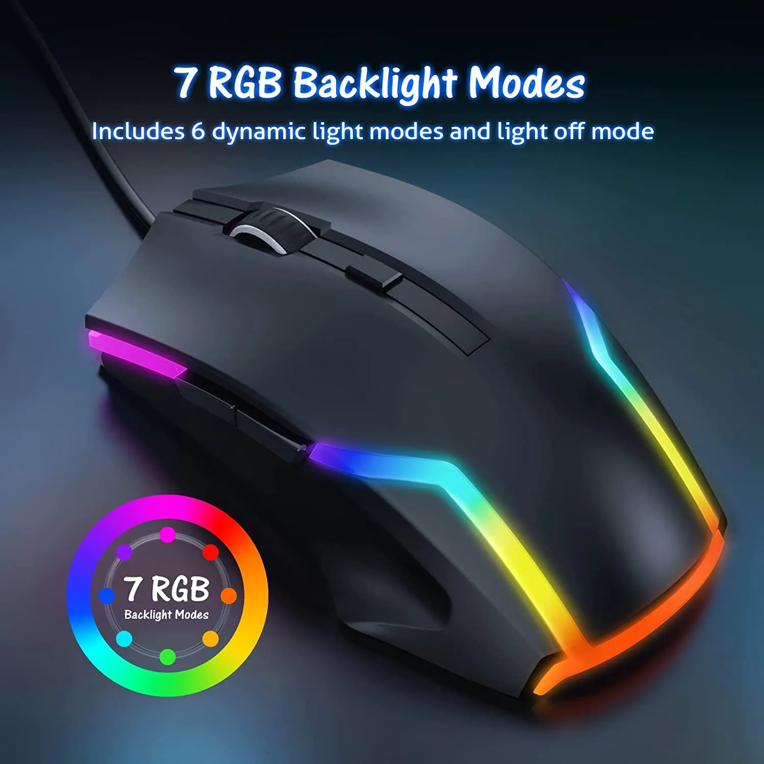 Mpow Wired Gaming PC354 Mouse with 7 RGB Backlit Modes, Wired Mouse for Gaming [8000 Adjustable DPI]