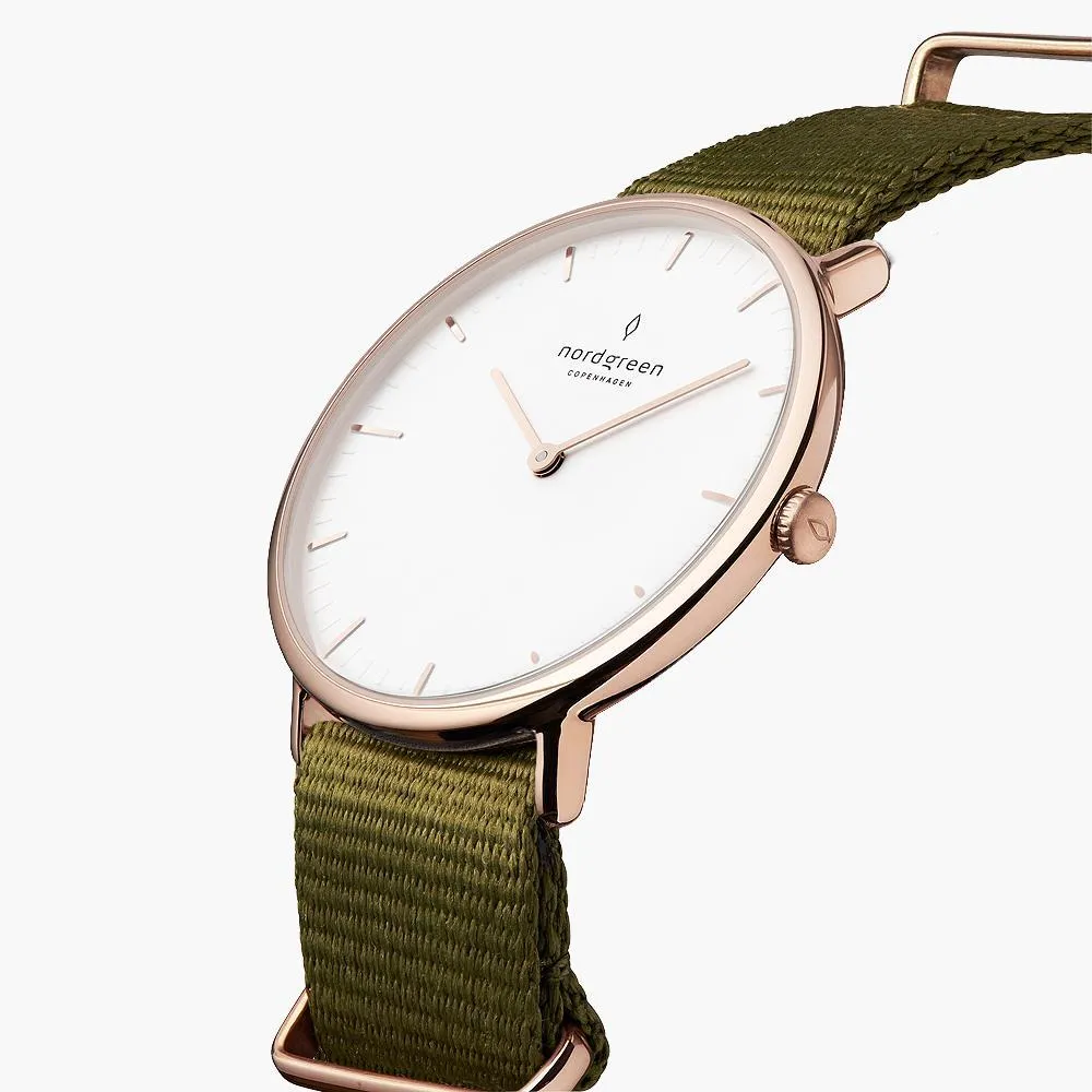 Native | White Dial - Olive Green Nylon