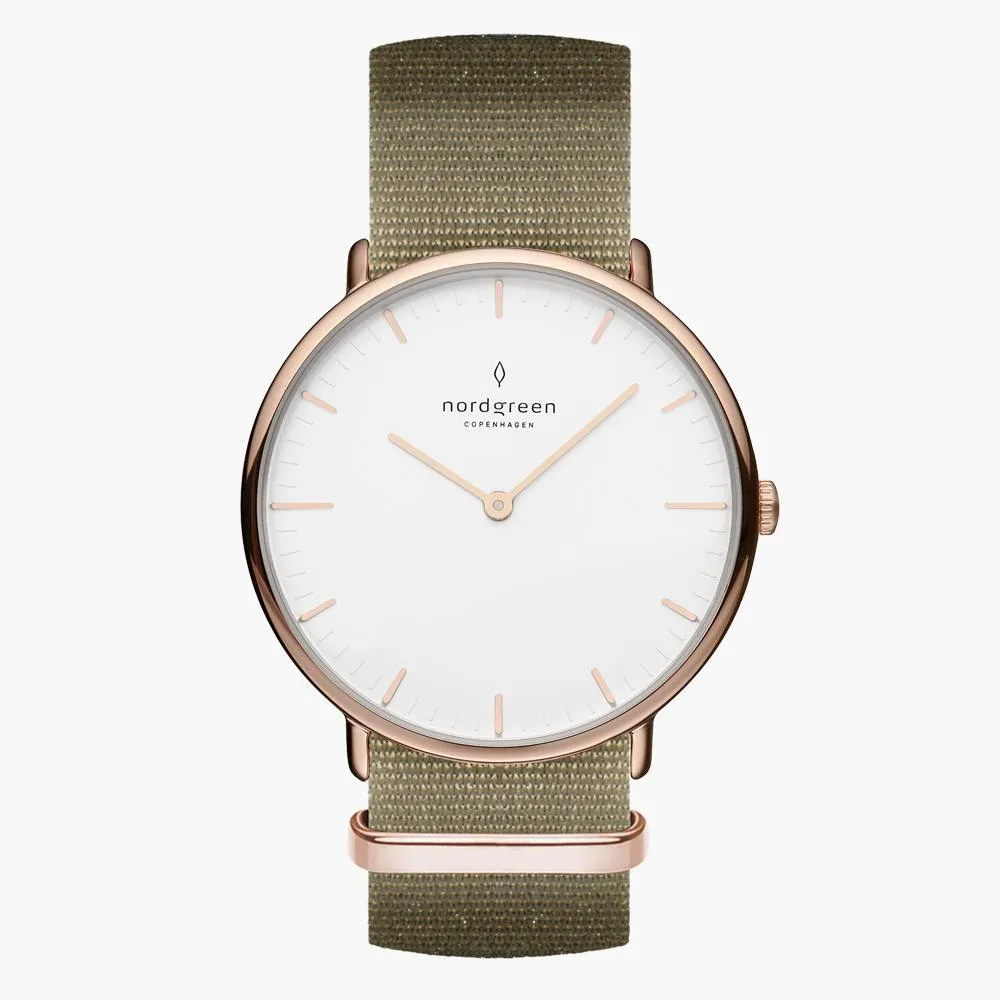 Native | White Dial - Olive Green Nylon