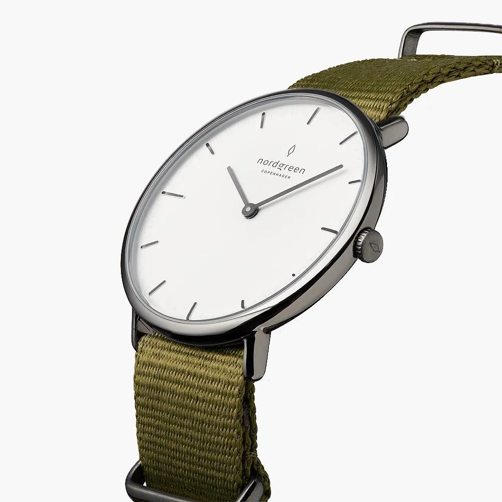 Native | White Dial - Olive Green Nylon