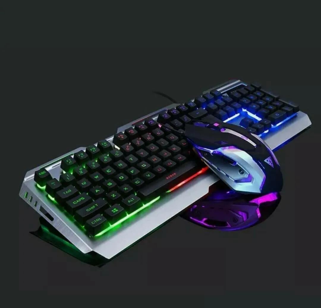 Ninja Dragon Metallic Silver Mechanical Gaming Keyboard and Mouse Set