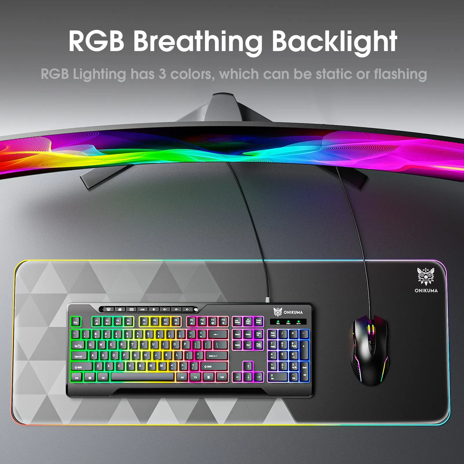 ONIKUMA G32 Matte Black Wired Gaming Keyboard with RGB Backlit Matte Key Caps