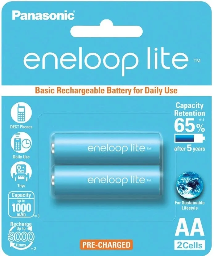 Panasonic Eneloop lite BK-3LCCE-2BT AA Rechargeable Battery Pack of 2 x6