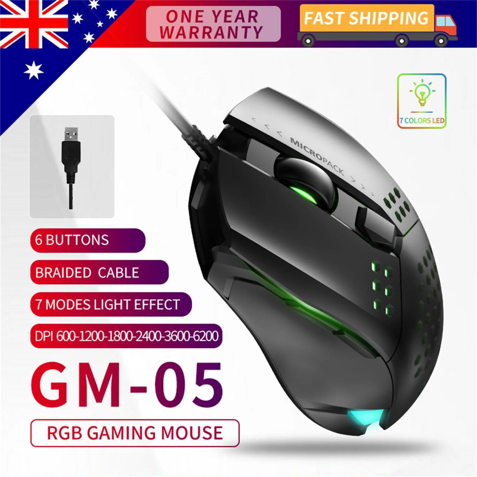 PC Gaming Mouse LED Optical Sensors DPI 6 Buttons USB Wired For Computer Laptop