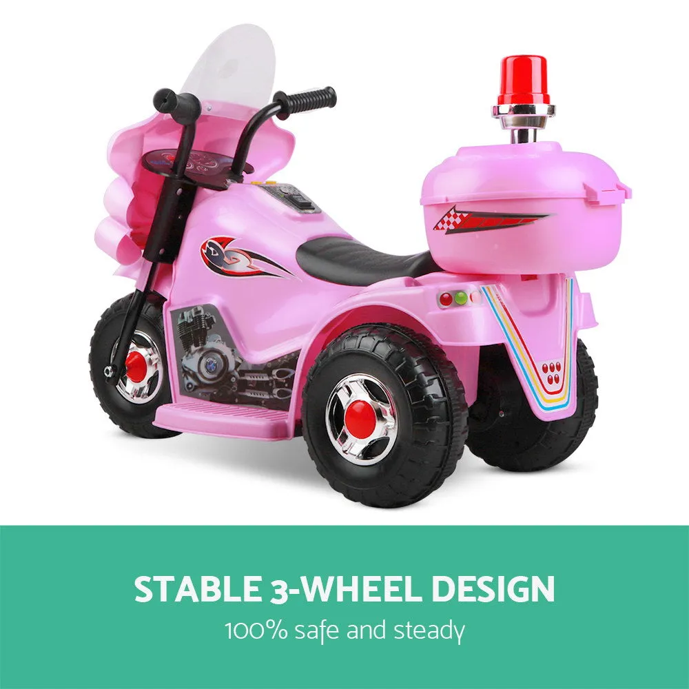 Pink Electric Ride On Police Motorbike, 6V Battery, Rigo