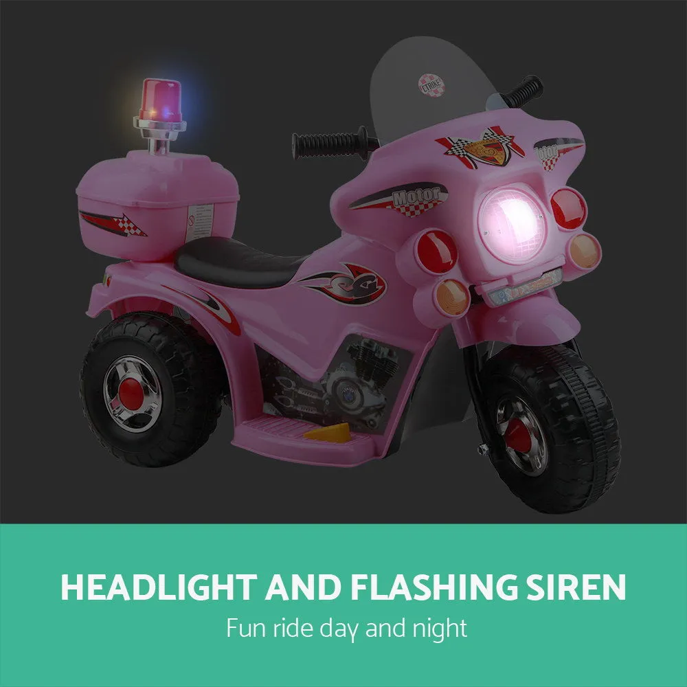 Pink Electric Ride On Police Motorbike, 6V Battery, Rigo