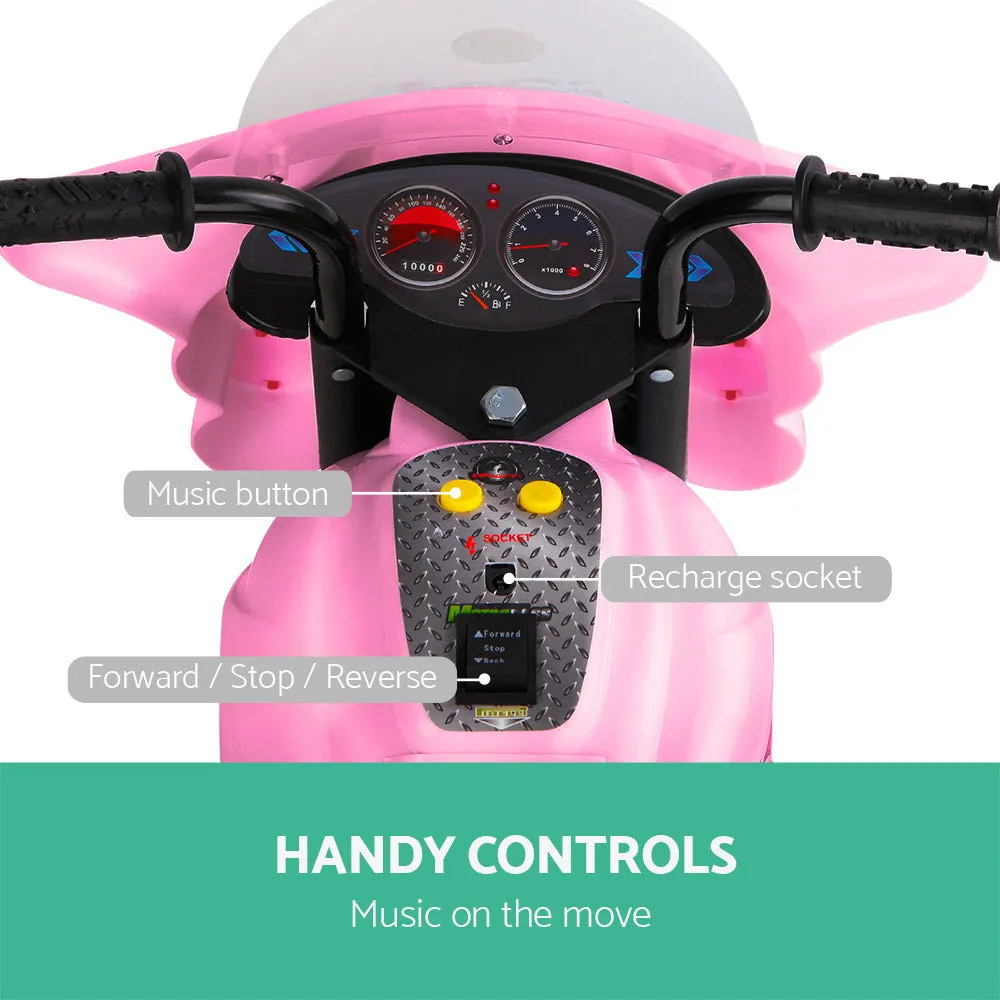 Pink Electric Ride On Police Motorbike, 6V Battery, Rigo