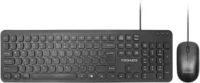 Promate Combo-Km2 Wired Keyboard With 1200 Dpi Mouse 106-Keys Quiet