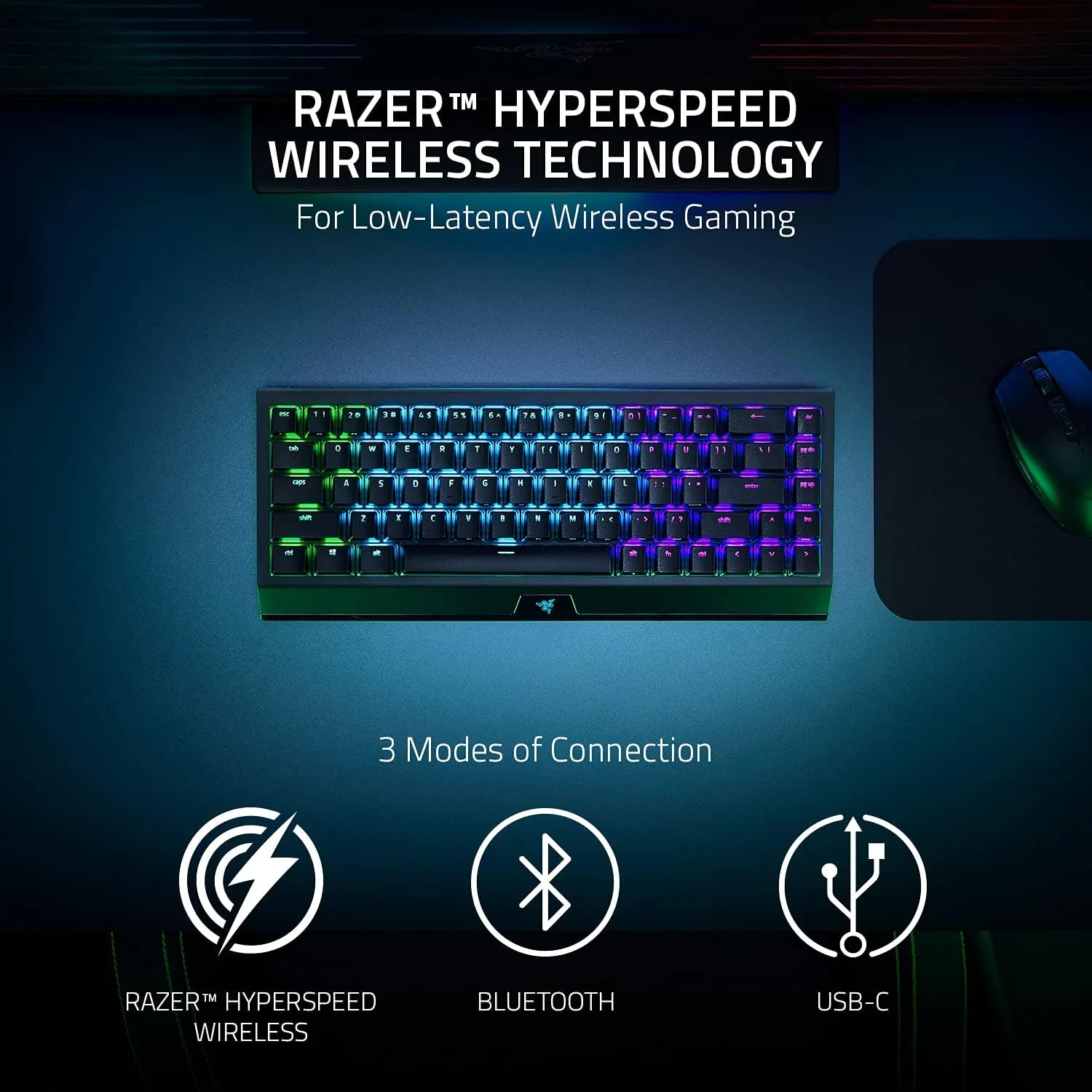 Razer BlackWidow V3 Mini Phantom Edition (綠軸) 65% 無線機械式遊戲鍵盤 RZ03-03892000-R3M