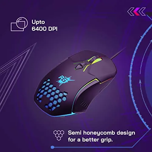 Redgear A-15 Wired Gaming Mouse with RGB, Semi-Honeycomb Design and Upto 6400 DPI for Windows PC Gamers.