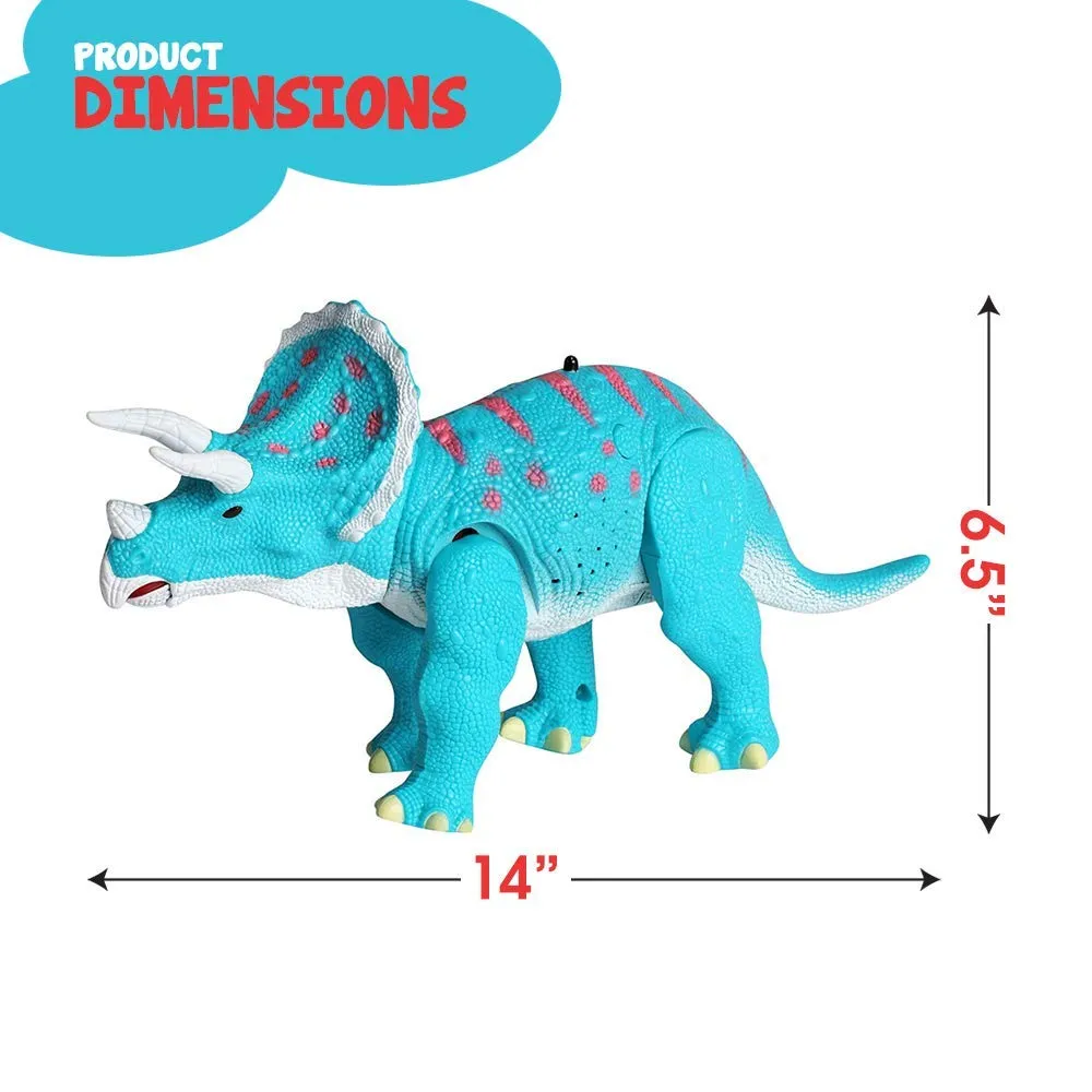 Remote Control Dinosaur - Triceratops Toy Roars, Walks, Lights Up, Bobs its Head