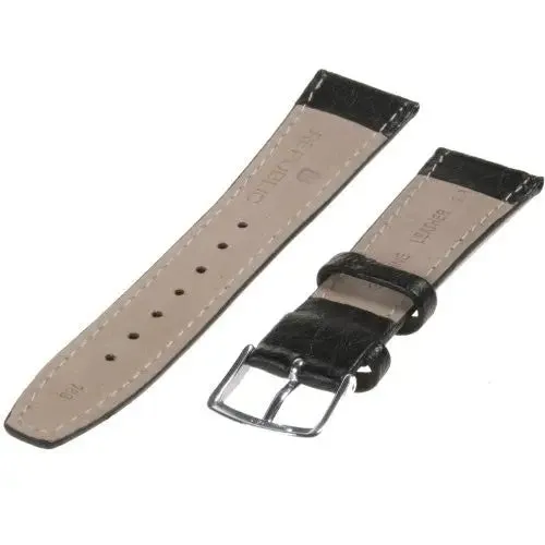 Republic Mens Shrunken Grain Leather Watch Strap, Black, Size 18 MM Long