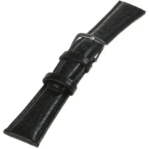 Republic Mens Shrunken Grain Leather Watch Strap, Black, Size 18 MM Long