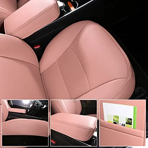 Seat Cover Custom Fit for Tesla Model 3 Synthetic Leather Car Seat Cushion Protector for Model 3 2017 2018 2019 2020 All Season (Pink)