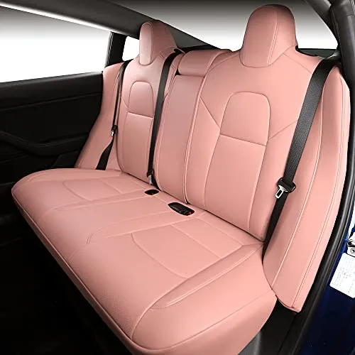 Seat Cover Custom Fit for Tesla Model 3 Synthetic Leather Car Seat Cushion Protector for Model 3 2017 2018 2019 2020 All Season (Pink)