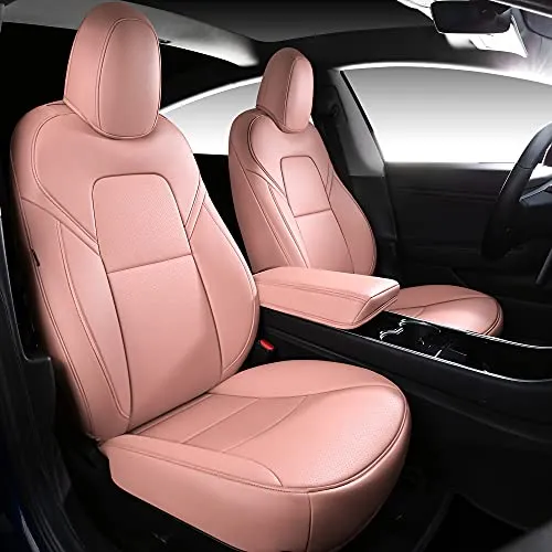 Seat Cover Custom Fit for Tesla Model 3 Synthetic Leather Car Seat Cushion Protector for Model 3 2017 2018 2019 2020 All Season (Pink)