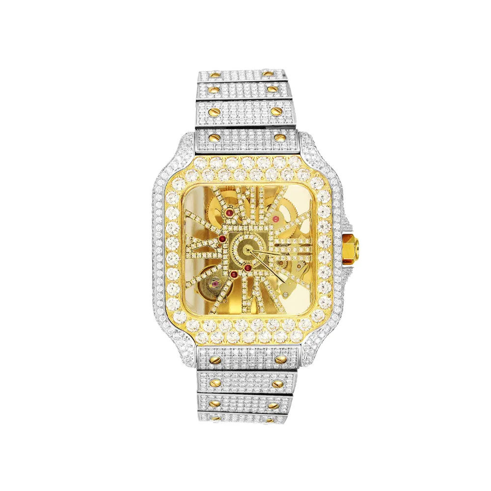 Skeleton Dial Watch Moissanite 19.5Ct. Two Tone Automatic