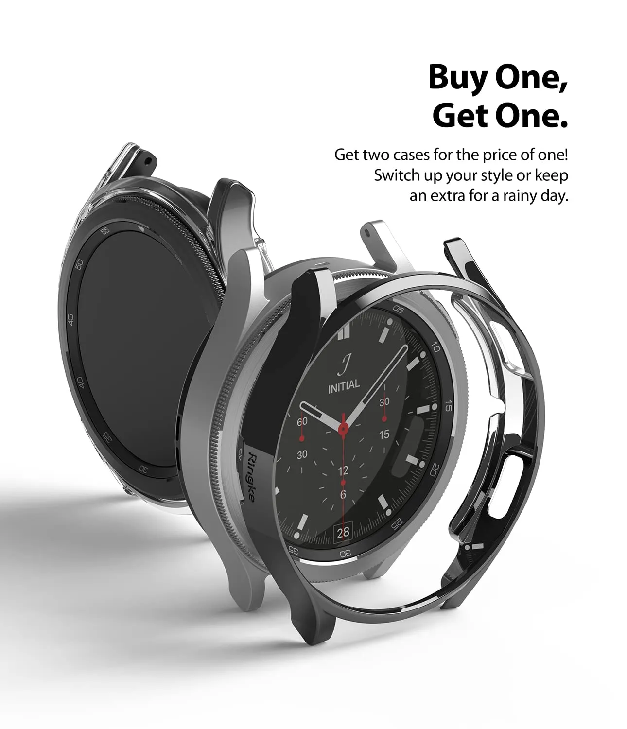 Slim Case Compatible with Galaxy Watch 4 Classic 46mm - Clear & Dark Chrome (2 Pack)