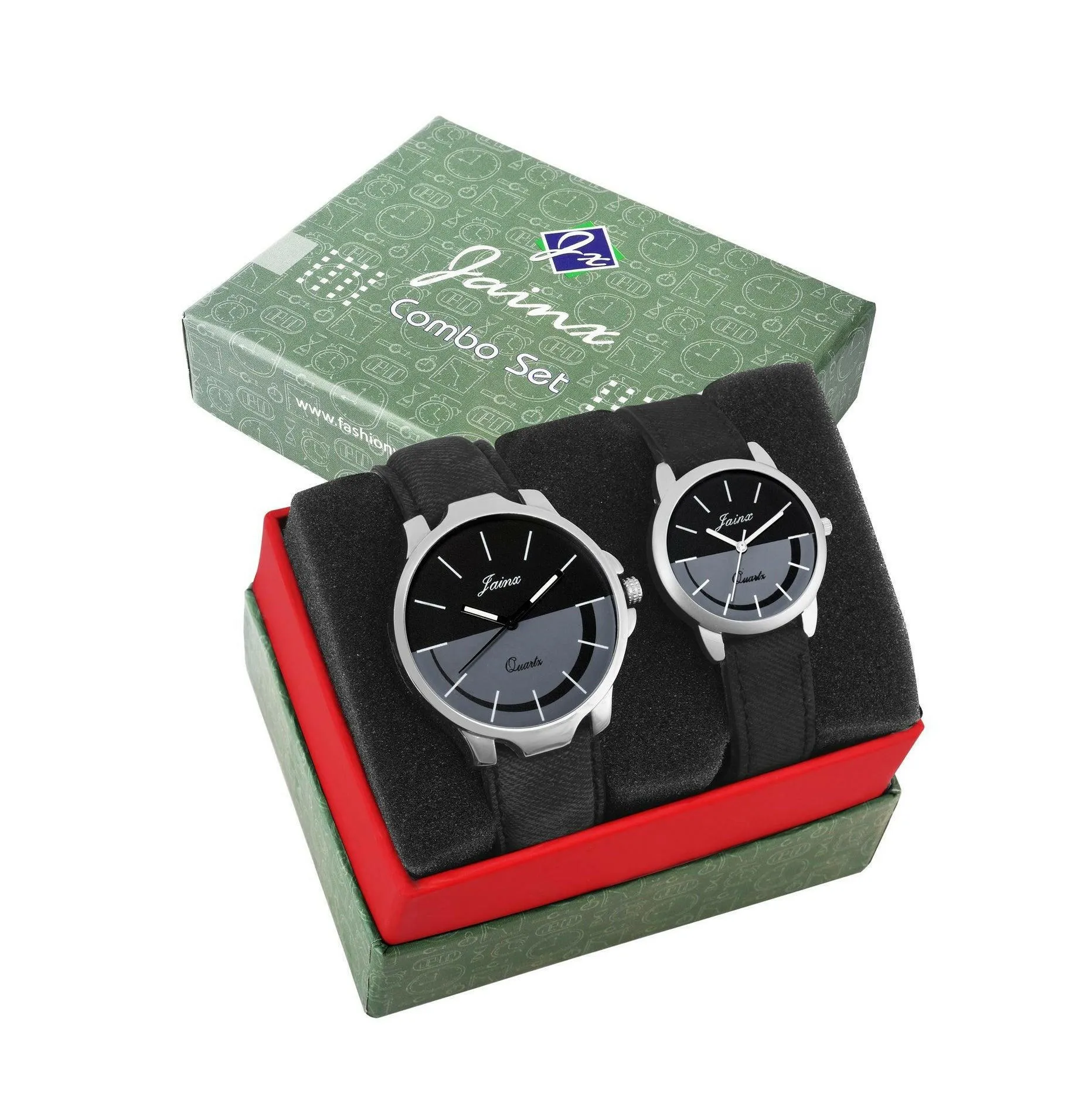 Stylish Couple's Black Denim Leather Strap Analog Watch - Jainx JC461, Multi Color Dial