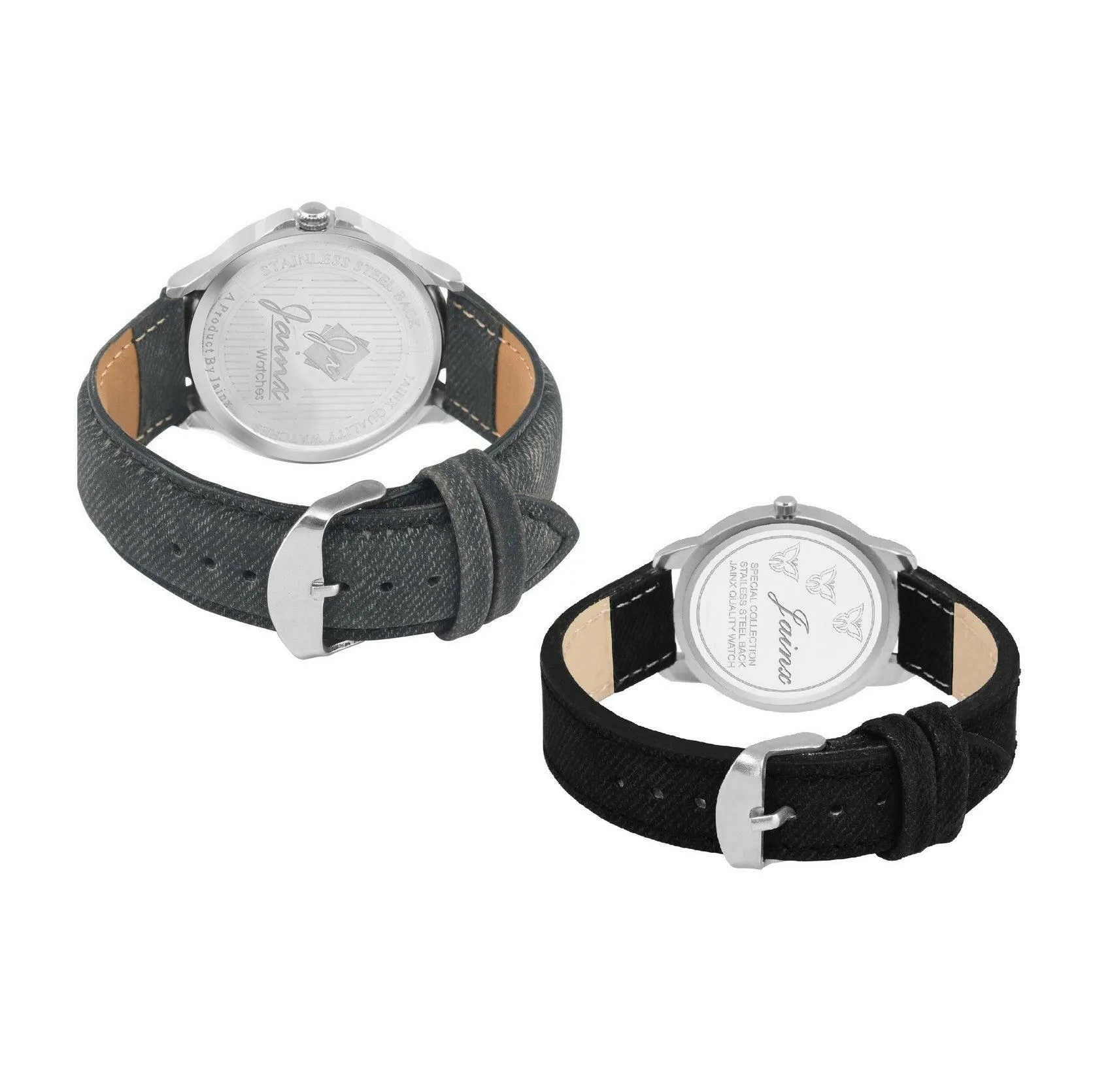 Stylish Couple's Black Denim Leather Strap Analog Watch - Jainx JC461, Multi Color Dial