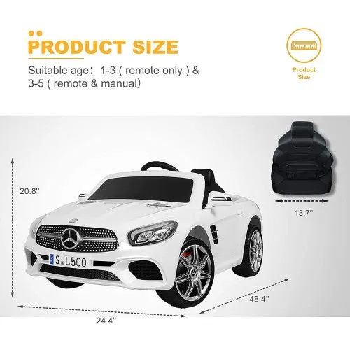 Super Cool 12V 2025 Mercedes-Benz SL500 Kids Ride On Car | Remote | Music | Horn | Spring Suspension (White) Ages 1-5