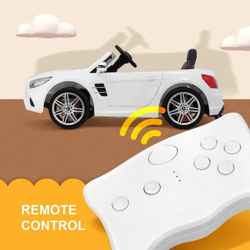 Super Cool 12V 2025 Mercedes-Benz SL500 Kids Ride On Car | Remote | Music | Horn | Spring Suspension (White) Ages 1-5