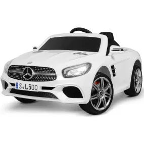 Super Cool 12V 2025 Mercedes-Benz SL500 Kids Ride On Car | Remote | Music | Horn | Spring Suspension (White) Ages 1-5