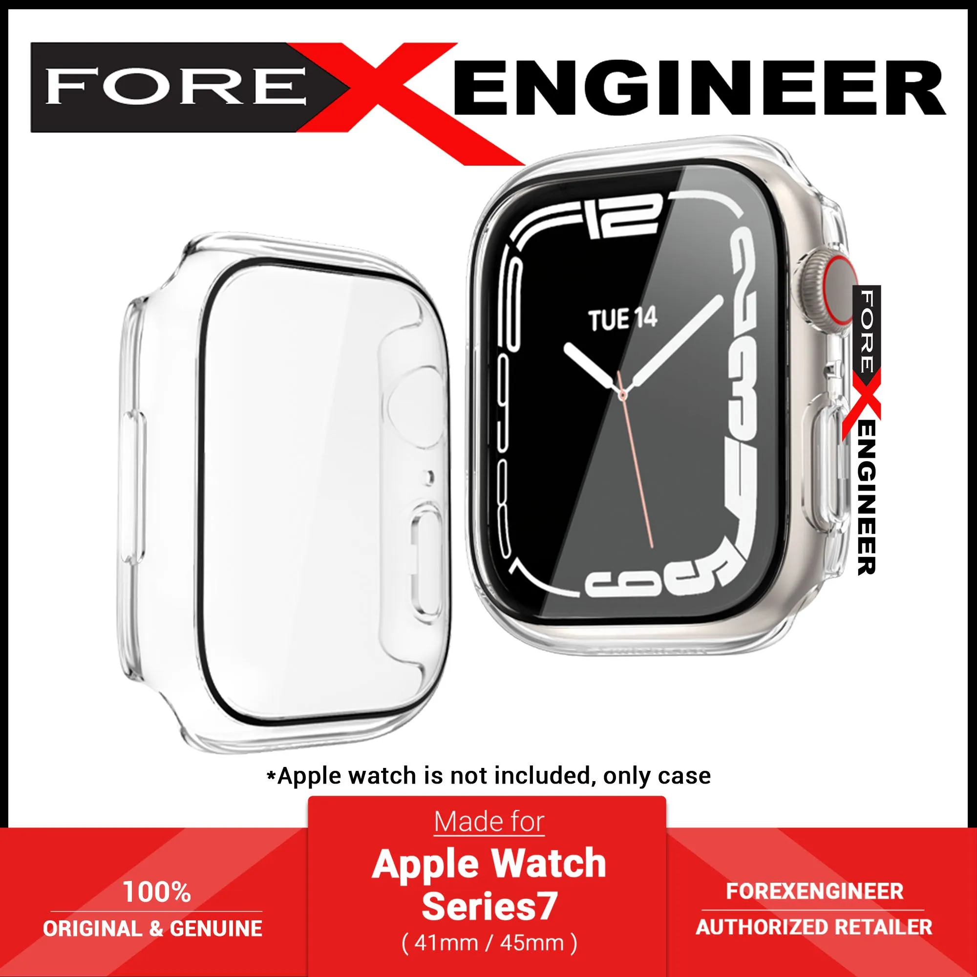 SwitchEasy Nude 2 in 1 Tempered Glass Hybrid Case for Apple Watch Series 7 ( 45mm ) with Build In Tempered Glass - Transparent (Barcode: 4895241108426 )