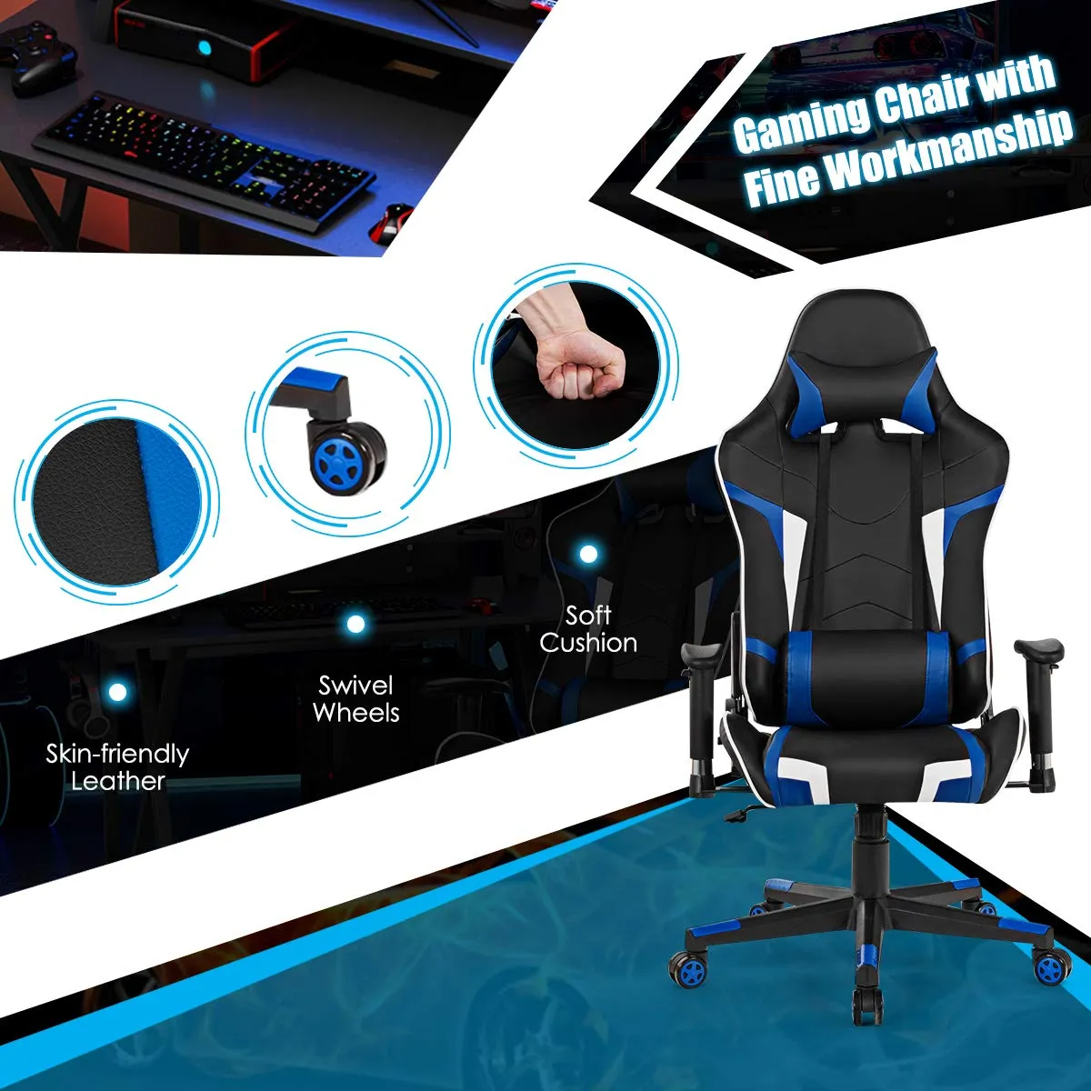 Tangkula Gaming Desk and Chair Set, Ergonomic E-Sport Gamer Desk & Racing Chair Set w/Cup Holder