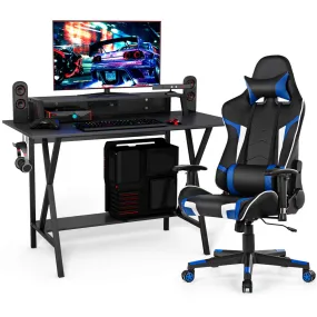 Tangkula Gaming Desk and Chair Set, Ergonomic E-Sport Gamer Desk & Racing Chair Set w/Cup Holder