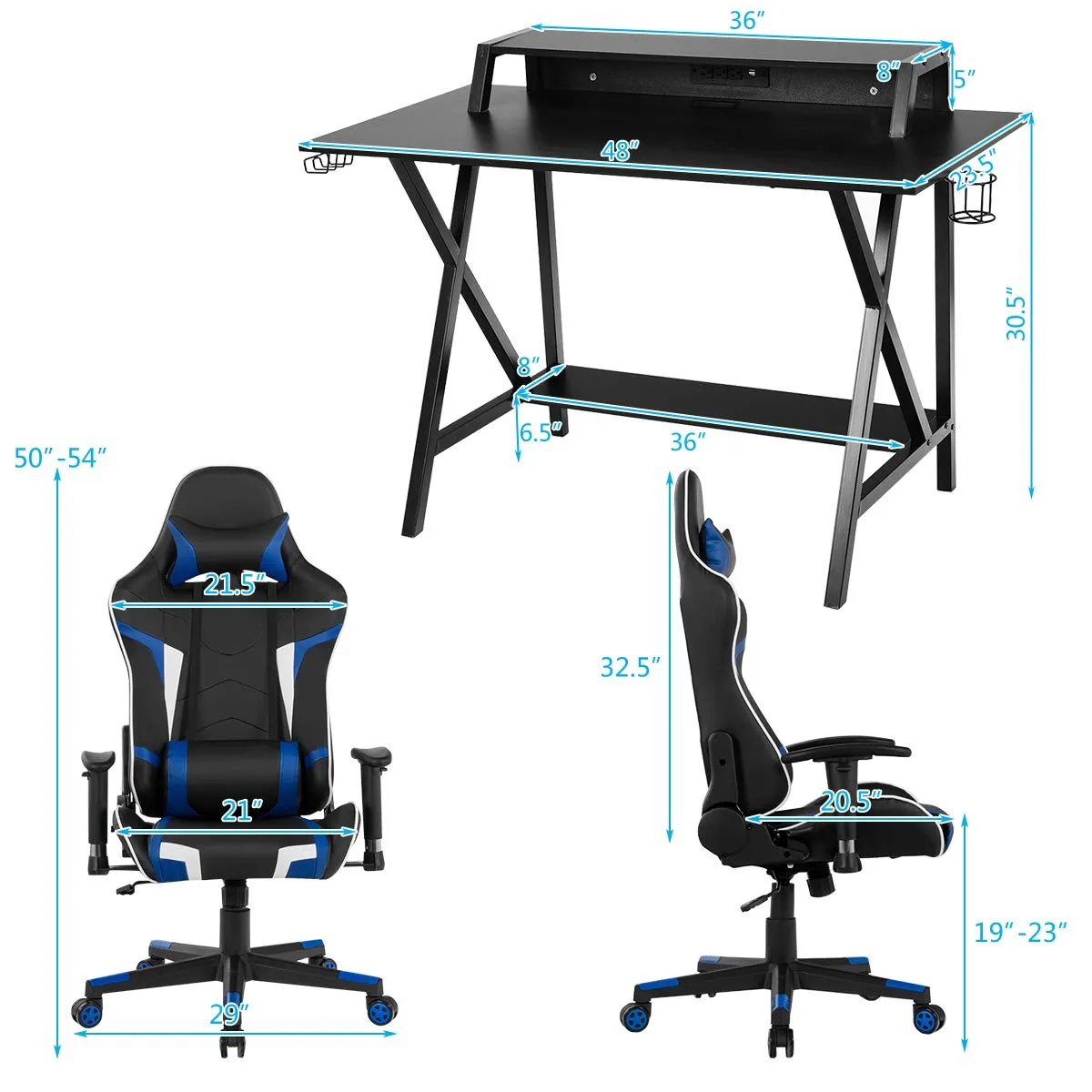 Tangkula Gaming Desk and Chair Set, Ergonomic E-Sport Gamer Desk & Racing Chair Set w/Cup Holder