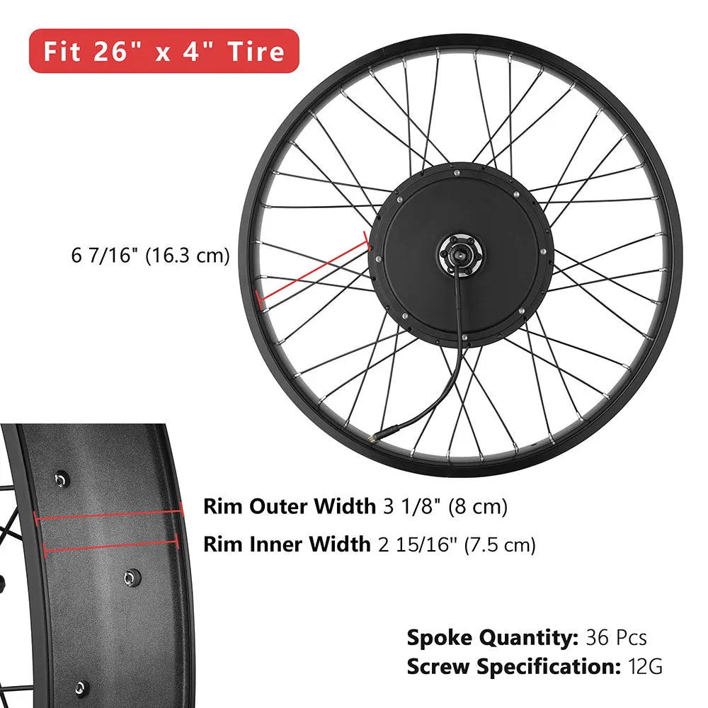 TheLAShop 48v 1000W 26in Front Fat Tire Electric Bicycle E-Bike Motor Kit