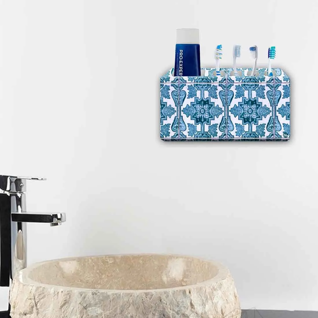 Toothbrush Holder Wall Mounted -Blue Tiles Pattern