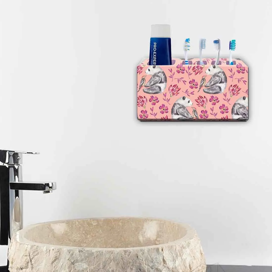 Toothbrush Holder Wall Mounted -Pink Floral Panda