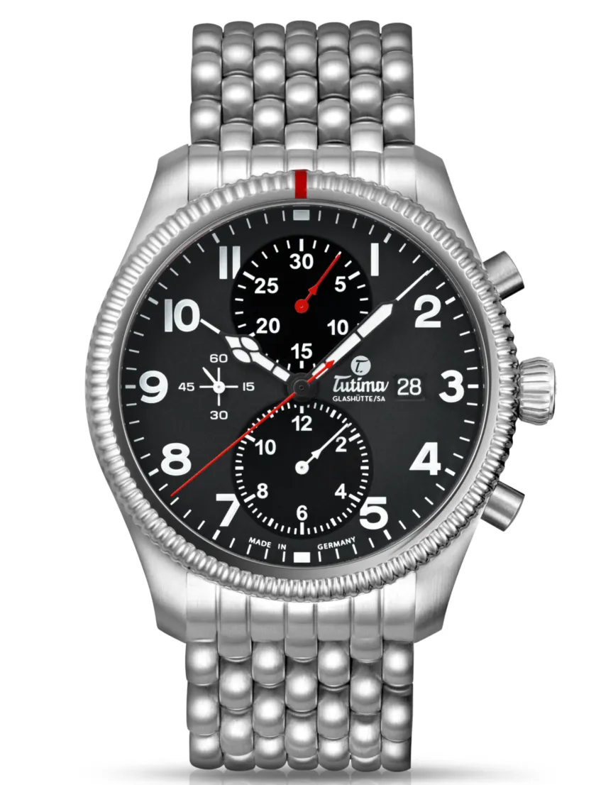 Tutima Grand Flieger Classic Chronograph Stainless Steel Bracelet Watch 6408-02