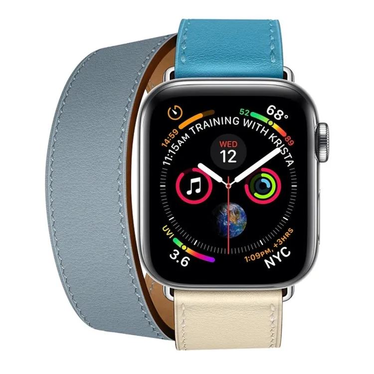 Two Color Double Loop Leather Wrist Strap Watch Band for Apple Watch Series 3 & 2 & 1 38mm, Color:Grey Blue Pink White Ice Blue